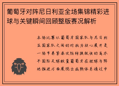 葡萄牙对阵尼日利亚全场集锦精彩进球与关键瞬间回顾整版赛况解析